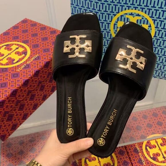 Tory Burch Glossy Black Sandals - Picture 1 of 7